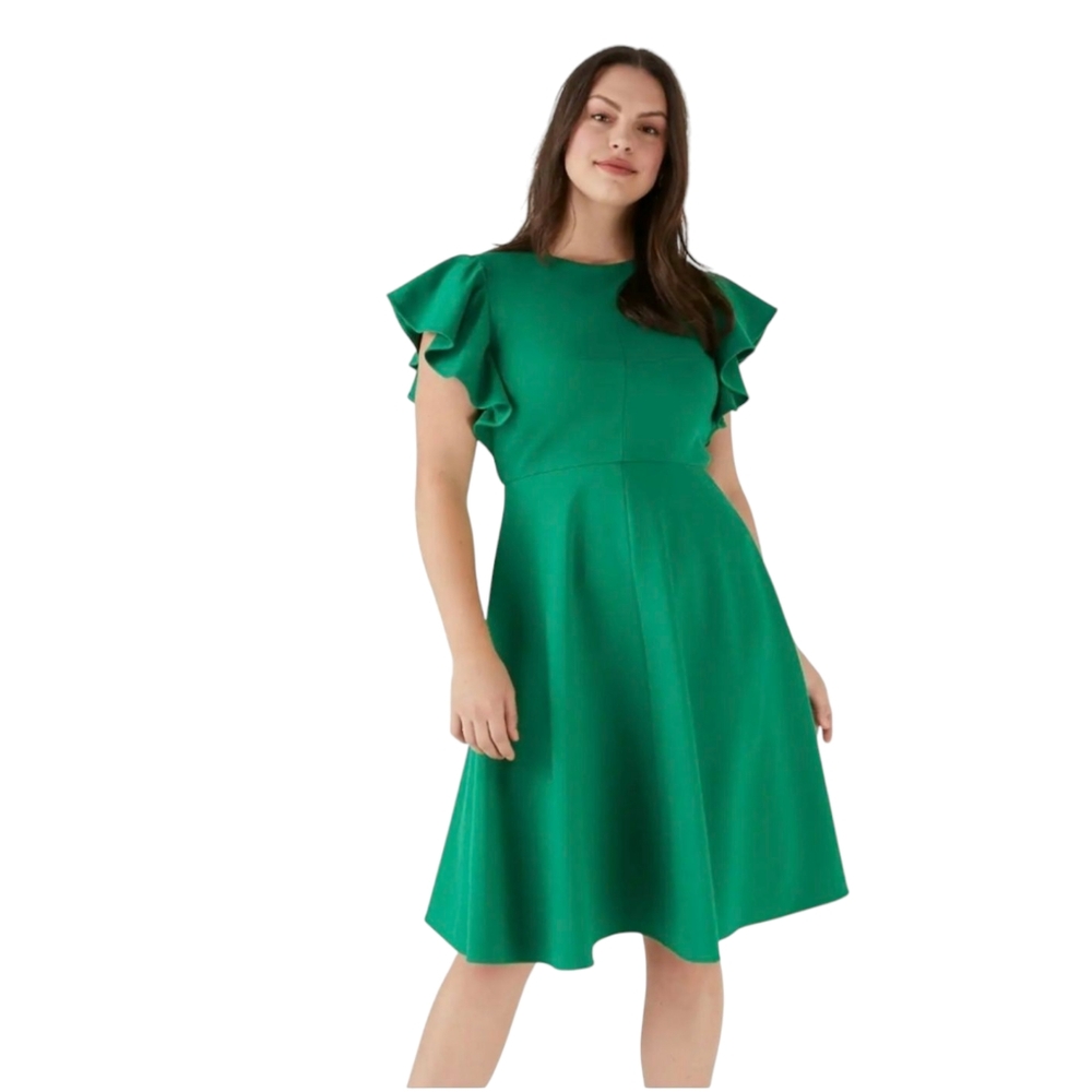 Kate Spade Women's Ponte Midi Dress Short Flutter Sleeves Stretch Green Size 14